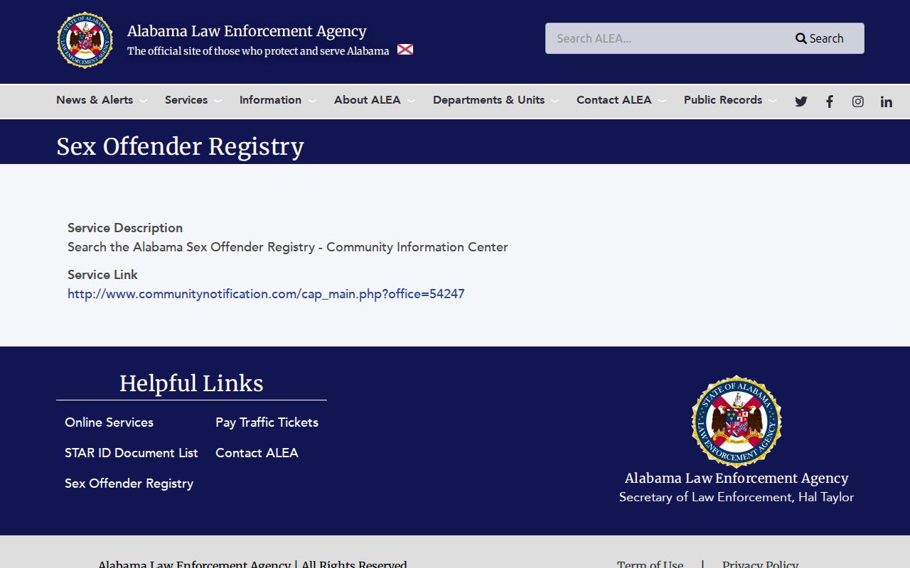 Enterprise neighbors safety source at the Alabama offender registry gateway