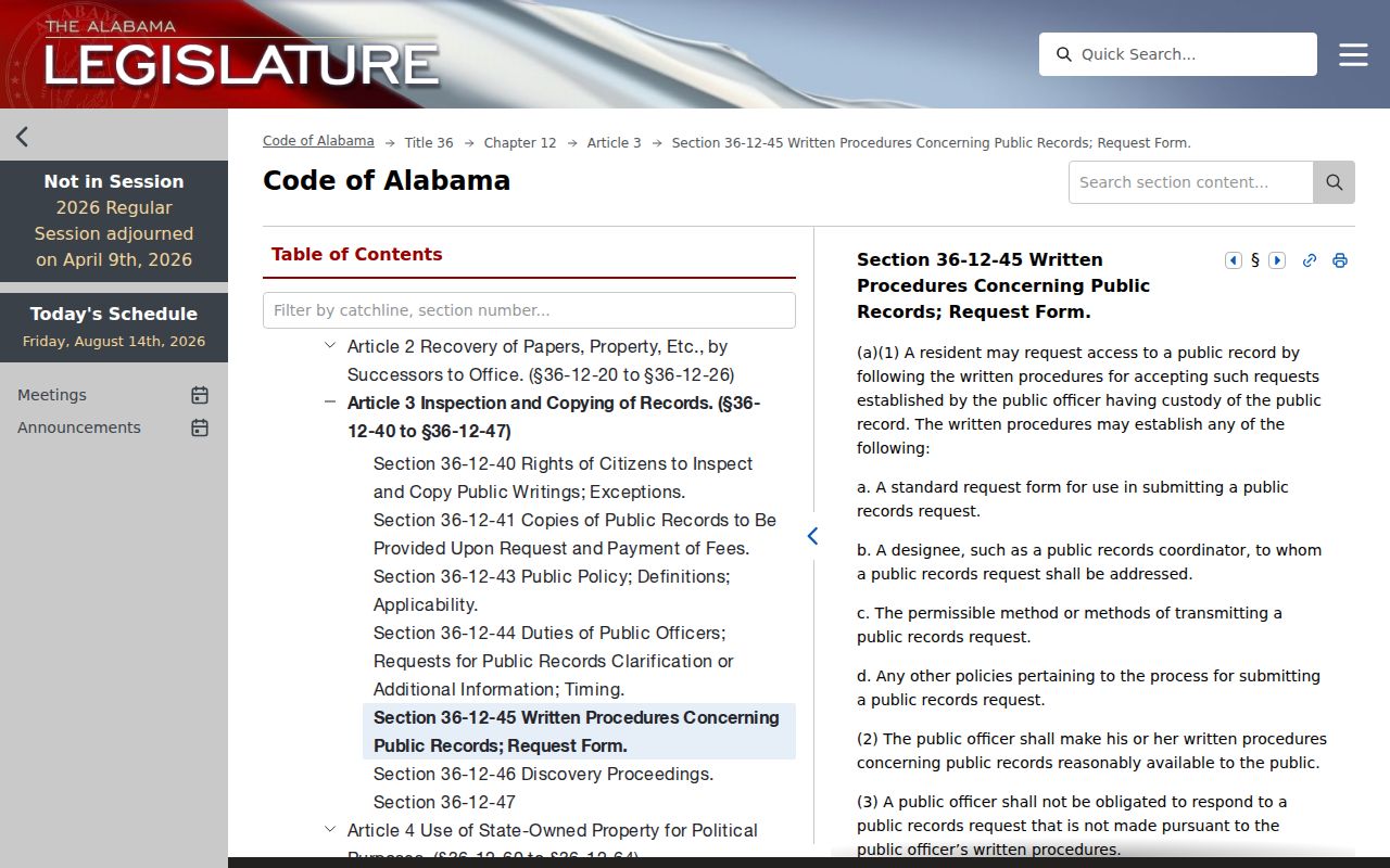 Enterprise neighbors research source showing Alabama public records request law