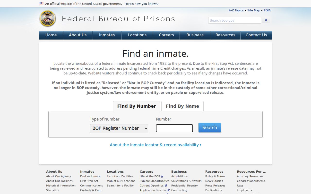 Enterprise resident lookup using the federal inmate locator