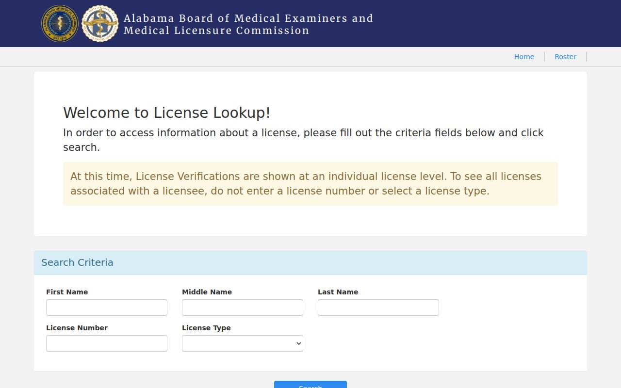 Enterprise resident lookup using Alabama medical license verification