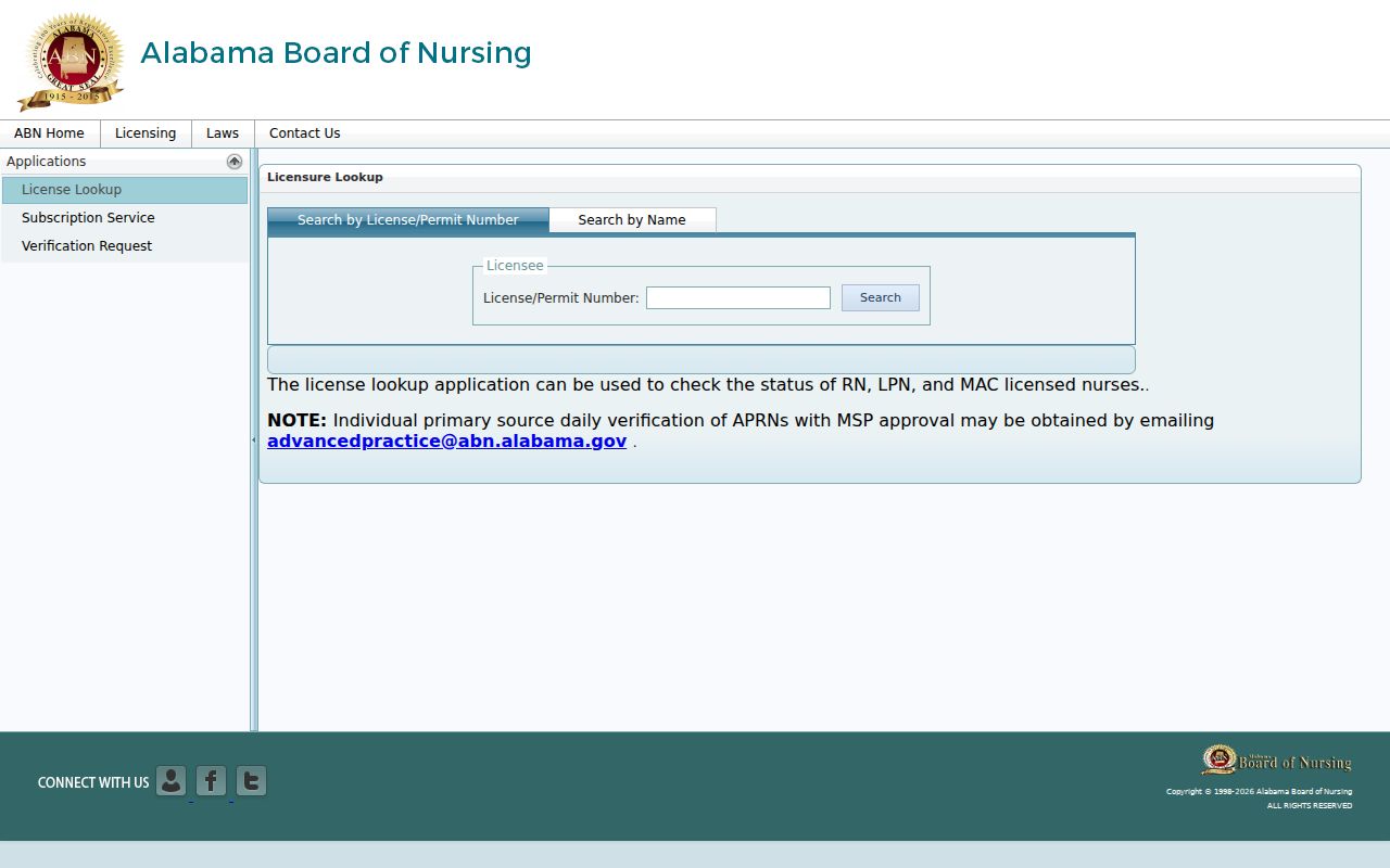 Enterprise resident lookup using Alabama nursing license records