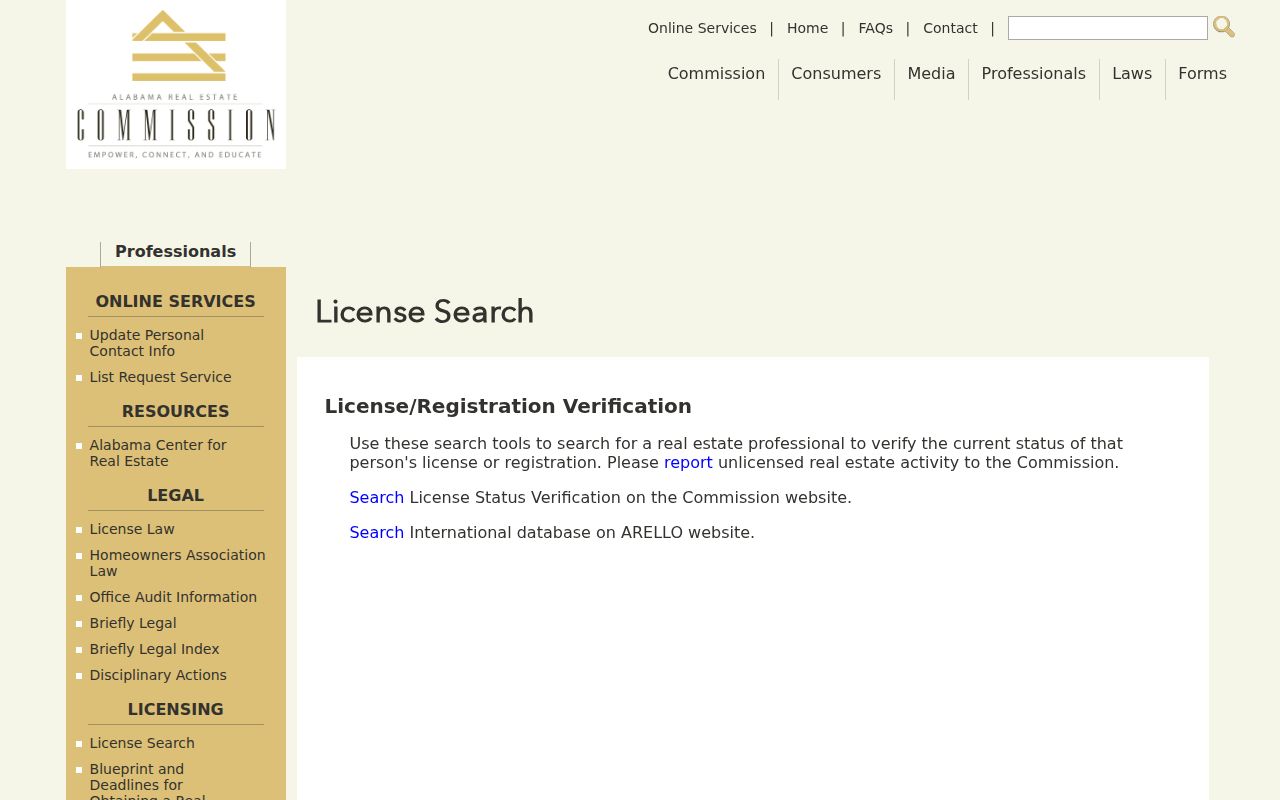 Enterprise resident lookup through Alabama real estate license search